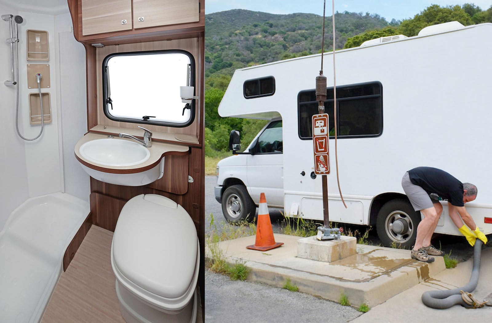 Portable RV/camper toilet and holding tank setup in Akron, Ohio